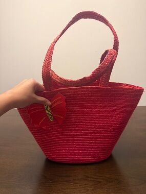 Amarige de Givenchy hot pink Woven Straw Tote